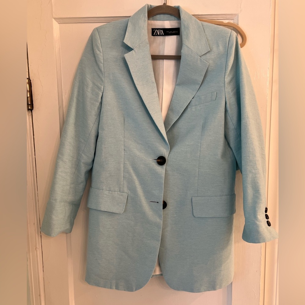 Zara oversize turquoise linen blazer